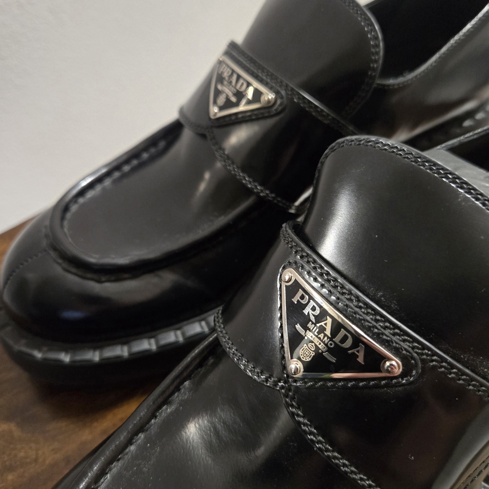 Prada Black Spazzolato Leather Slip-On Loafers - Picture 6 of 11